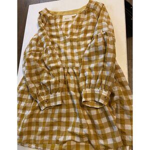 Maeve Anthropologie Yellow Gingham Print V-neck April Babydoll Blouse Tunic XS